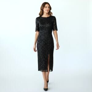 CHAMP ELLYSE Open Back Hand Beaded Silk Gown 6 Elegant EventWear Coquette